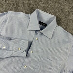 Canali Dress Shirt Mens 16.5 42 Blue Stripe Long Sleeve Made In Italy Cotton